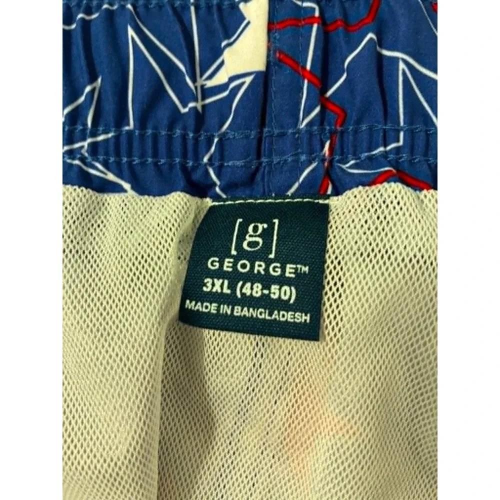 George‎ Mens Americana Swim Shorts Blue Red White Stars Trunks 3XL 48-50 NWT